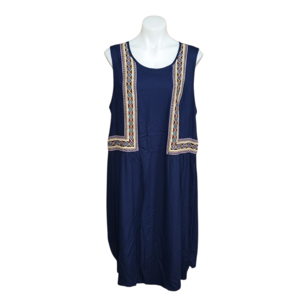 Old Navy Women's Plus 3X Navy Blue Shift Embroidered Key Hole Back Short Dress